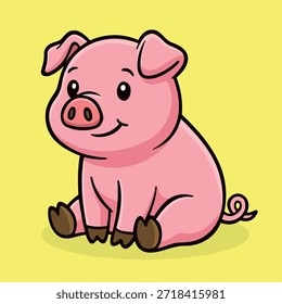 Sitting Pig Illustration Character Vector Logo Template