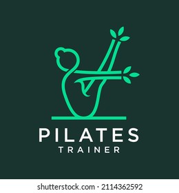 Sitting pilates line outline icon silhouette logo design Premium