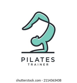 Sitting pilates line outline icon silhouette logo design Premium