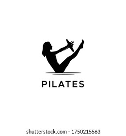 Sitting Pilates Woman Silhouette logo design 