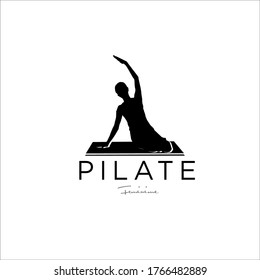 Sitting Pilates Woman Silhouette logo design illustration icon simple