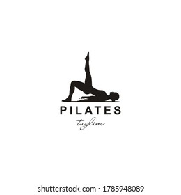 Sitting Pilates Woman Silhouette logo design..