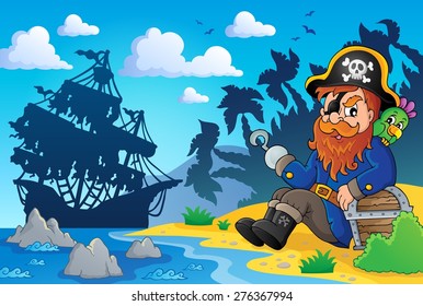 Sitting pirate theme image 2 - eps10 vector illustration.