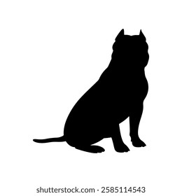 Sitting pit bull silhouette vector flat illustration design on white background.