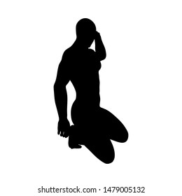 Sitting Pose Man Silhouette. Very smooth and detailed. Vector illustration.    