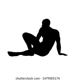 Sitting Pose Man Silhouette. Muy suave y detallado. Ilustración vectorial.    