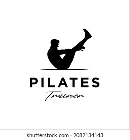 Sitting Pose Pilates Man Silhouette for gym logo design