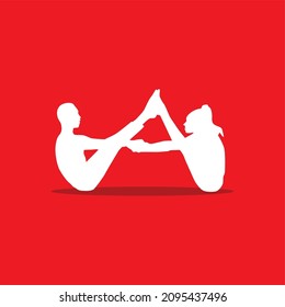 Sitting Pose Pilates Woman and Man Silhouette Vector image