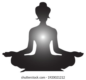 sitting positions and meditation in yoga. Silhouette of woman doing yoga with aura emitting in her body. Yoga pose for relaxation