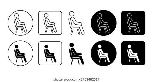 Sitting posture icon collection presenting seated human positions suitable for public information signage waiting areas office instruction and lifestyle guidance materials.