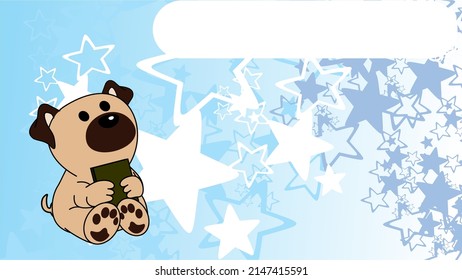 Sitting Pug Dog Cartoon Holding Book Background In Vector Format