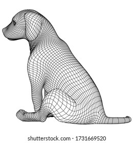 Sitting puppy polygonal lines illustration. Abstract vector dog on the white background