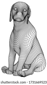 Sitting puppy polygonal lines illustration. Abstract vector dog on the white background