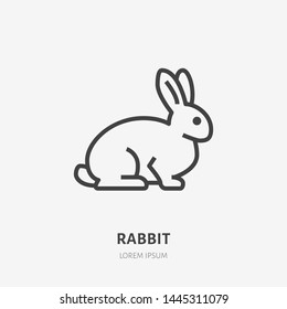 Sitting rabbit flat line icon. Vector thin sign of cute bunny, animal logo. Pet shop outline illustration, cruelty free label.