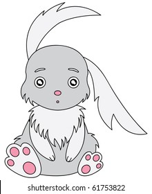 Sitting rabbit with fly-away ears.