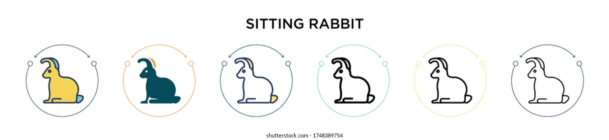 Sitting rabbit icon in filled, thin line, outline and stroke style. Vector illustration of two colored and black sitting rabbit vector icons designs can be used for mobile, ui, web