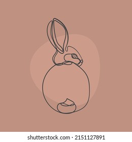 Sitting Rabbit In Profile Art Line. Element Easter Card Design сontinuous One Line Drawing. Stylish Illustration Bunny Pastel Background.
