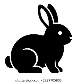 Sitting Rabbit Side View with Long Ears and Fluffy Tail, Black Silhouette for Easter Cards, Pet Shops and Veterinary Branding
