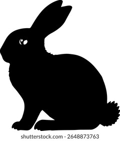 Sitting Rabbit Silhouette Vector Black Animal Clipart on White Background