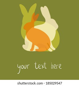 sitting rabbit silhouettes background design with empty space for you text here, easter holiday greeting card design