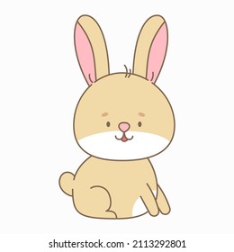 Sitting rabbit vector illustration. Cute animal in flat style. Pastel pink and grey colours. Hare kids childish design. Nursery funny bunny illustration for babies. Wildlife animal character.
