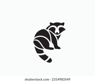 sitting raccoon back view separate body logo symbol design template illustration inspiration