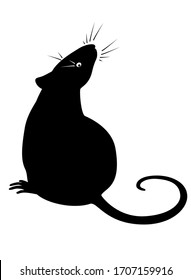 Sitting rat - vector silhouette for pictogram or logo. Silhouette of a rat or mouse sitting and sniffing air for a sign or icon. Sitting small rodent with a long mustache - black silhouette.