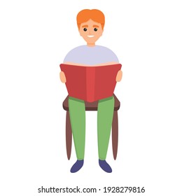 Sitting reading boy icon. Cartoon of sitting reading boy vector icon for web design isolated on white background