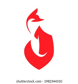 Sitting red fox side view symbol on white backdrop. Design element