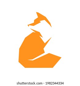 Sitting red fox side view symbol on white backdrop. Design element