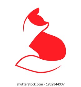 Sitting red fox side view symbol on white backdrop. Design element