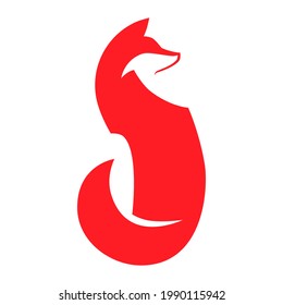 Sitting red fox side view symbol on white backdrop. Design element