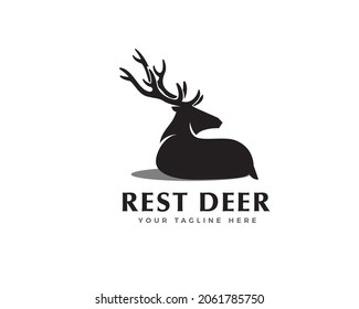 sitting rest deer elk black silhouette vector logo template illustration