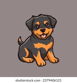 Sitting Rotweiller Creative Cartoon Illustration 