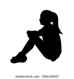 Sitting sad girl silhouette vector