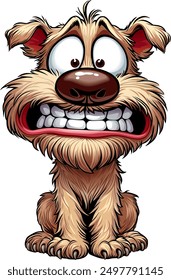 sitting scared shaggy dog, vector illustration