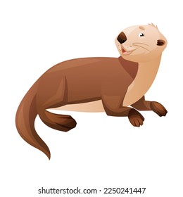 Sitting Sea Otter as Marine Mammal and Aquatic Creature with Brown Coat and Long Tail Vector Illustration