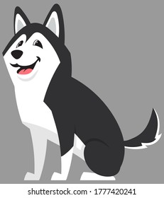 Sitting Siberian Husky side view. Cute pet in cartoon style.