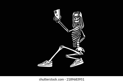 Sitting skeleton with cocktail black background vector