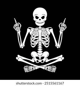 Sitzen Skelett zeigt den Mittelfinger Vektor, Halloween Skelett Illustration einzelne Vektor