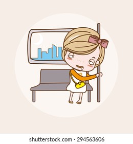 Sitting and Sleeping on the Train Girl / Lady / Woman Isolated Vector / Image / Illustration / Drawing / Cartoon / Animation