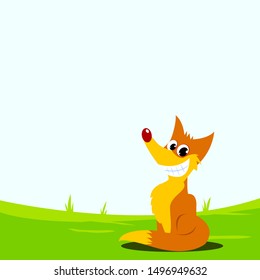 Sitting and Smiling Fox. Fable Vector Illustration. White Background Isolated