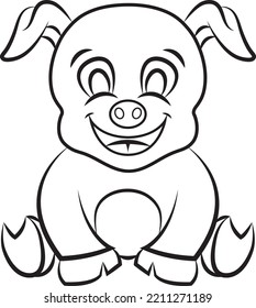 sitting smiling pig coloring vector