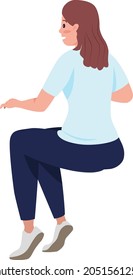 Sitting smiling woman semi flat color vector character. Posing figure. Full body person on white. Comfortable pose isolated modern cartoon style illustration for graphic design and animation