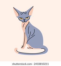 Sitting sphinx cat color element. Cartoon cute animal. Hand draw vector illustration isolated.  