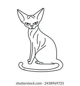 Elemento de color de gato de esfinge sentado. Dibujos animados lindo animal. Dibujo a mano ilustración vectorial aislado.  