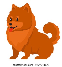 Sitting Spitz side view. Cute pet in cartoon style.