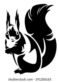sitting squirrel (sciurus) - black and white animal outline