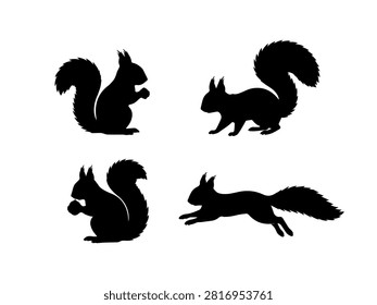 Sitting Squirrel Simple Silhouette Icon Set
