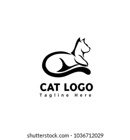 Sitting standby cat brush art logo